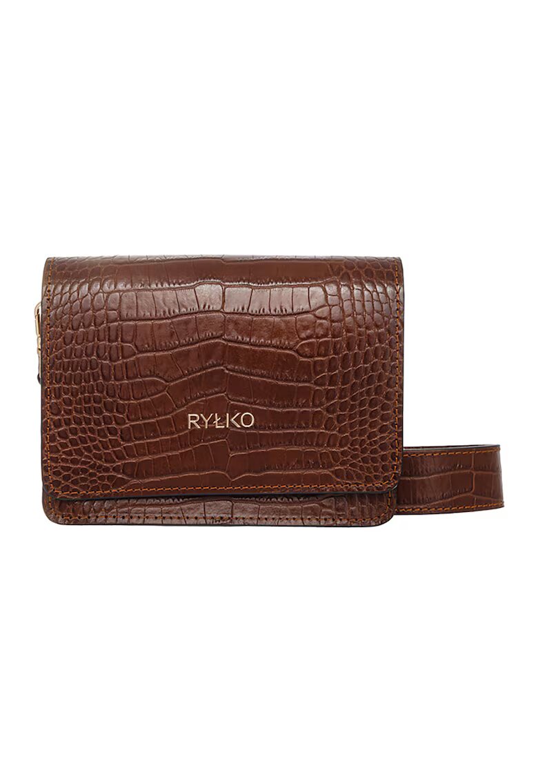 RYLKO Geanta crossbody de piele cu aspect de piele de crocodil - Maro cognac