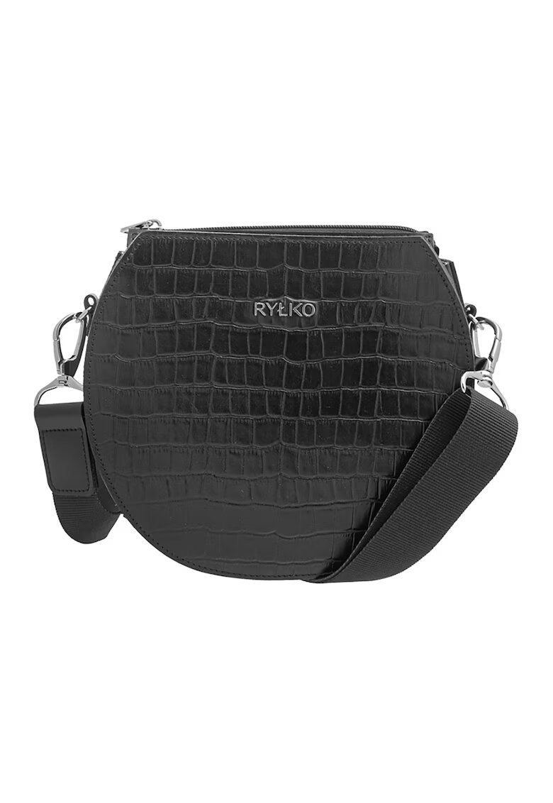 RYLKO Geanta crossbody de piele cu aspect de piele de crocodil - Negru