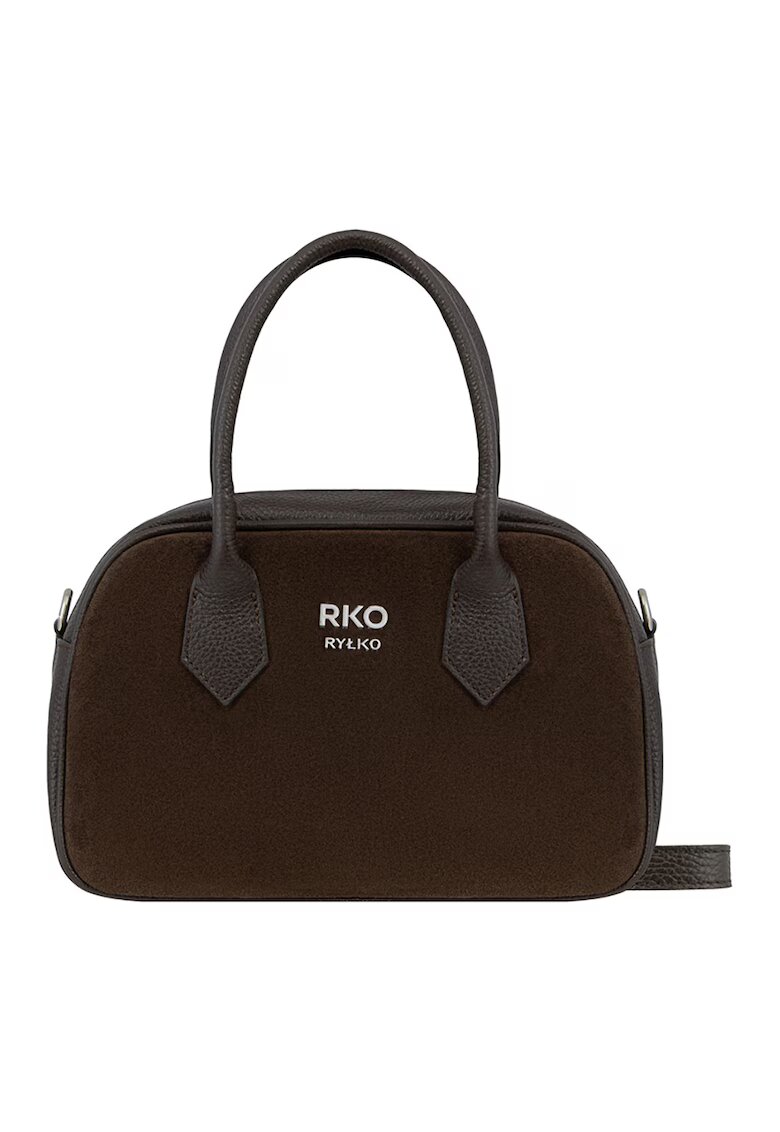 RYLKO Geanta crossbody de piele si piele intoarsa - Maro inchis