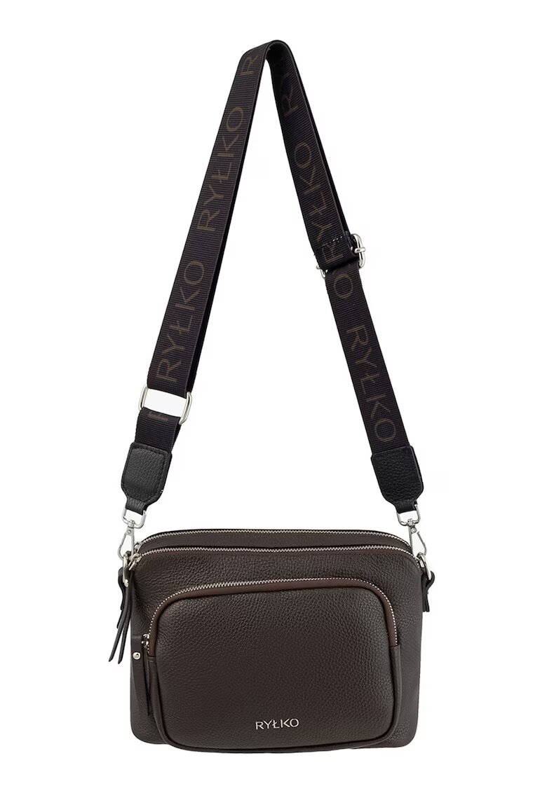 RYLKO Geanta crossbody din piele cu buzunar exterior - Maro inchis