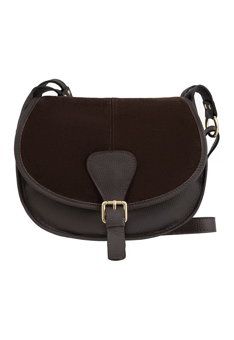 RYLKO Geanta crossbody din piele cu garnitura din piele intoarsa - Maro inchis