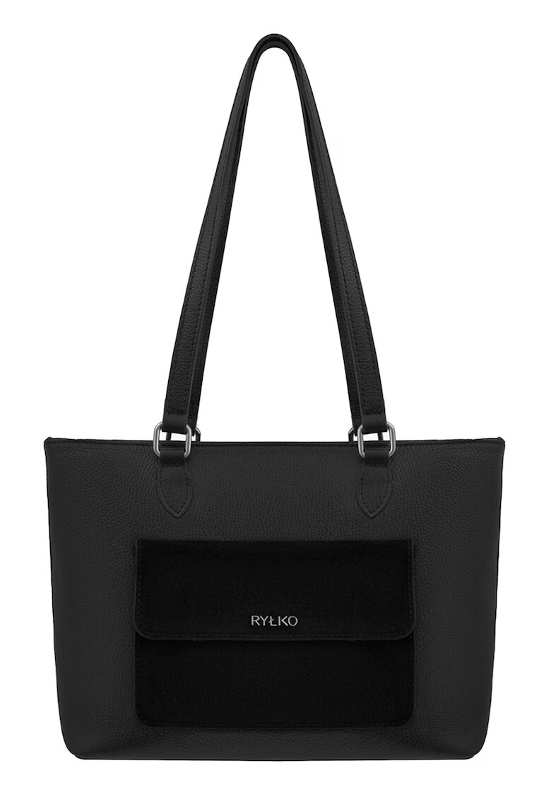 RYLKO Geanta shopper de piele si piele intoarsa - Negru stins