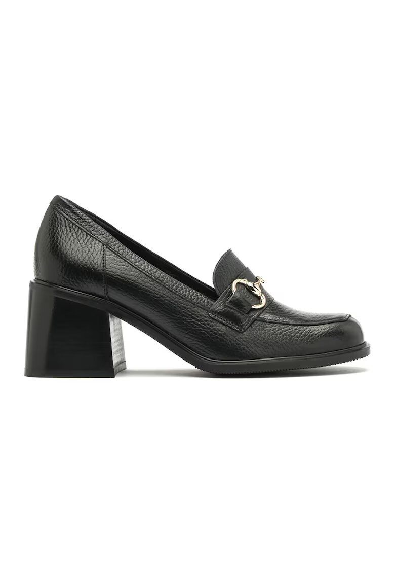 RYLKO Pantofi loafer de piele cu toc masiv - Auriu/Negru