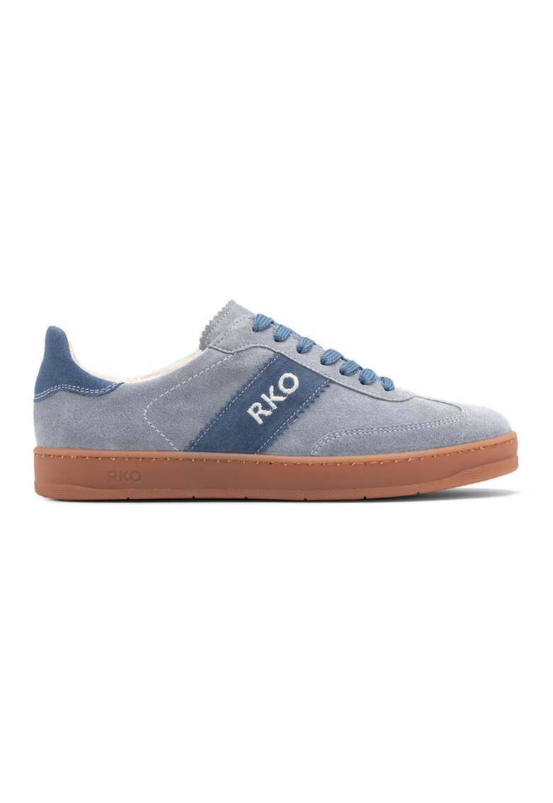 RYLKO Pantofi sport de piele cu logo - Gri deschis/Albastru prafuit