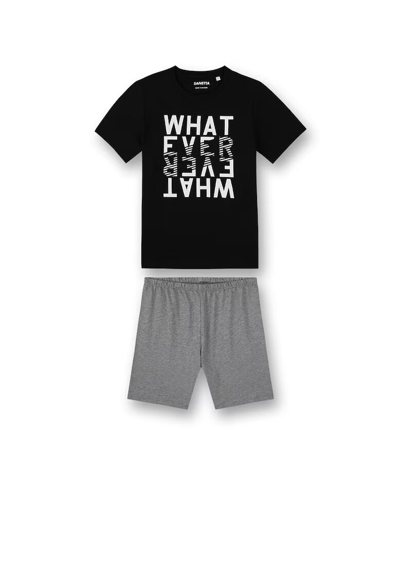 SANETTA Pijama scurta cu imprimeu text - Negru/Gri