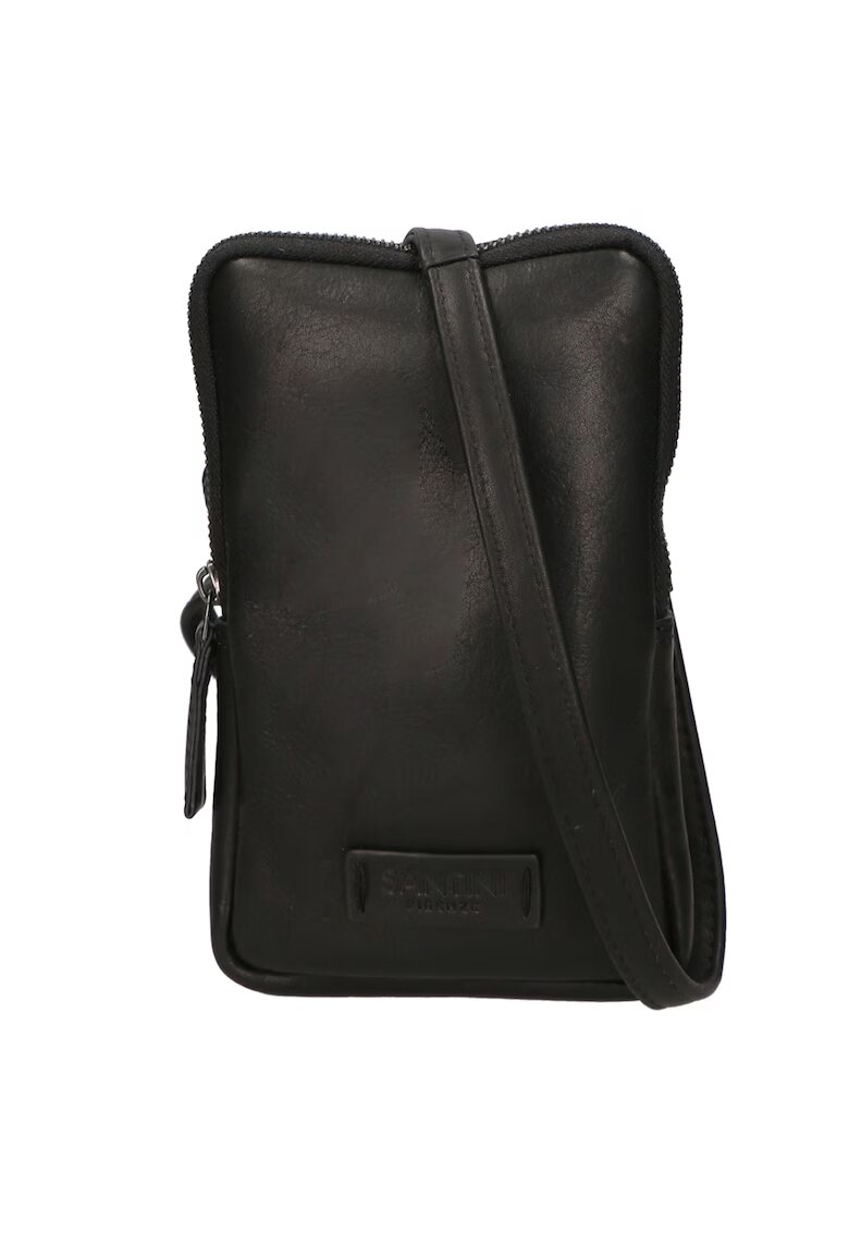 Santini Firenze Geanta crossbody unisex de piele cu bareta detasabila - Negru