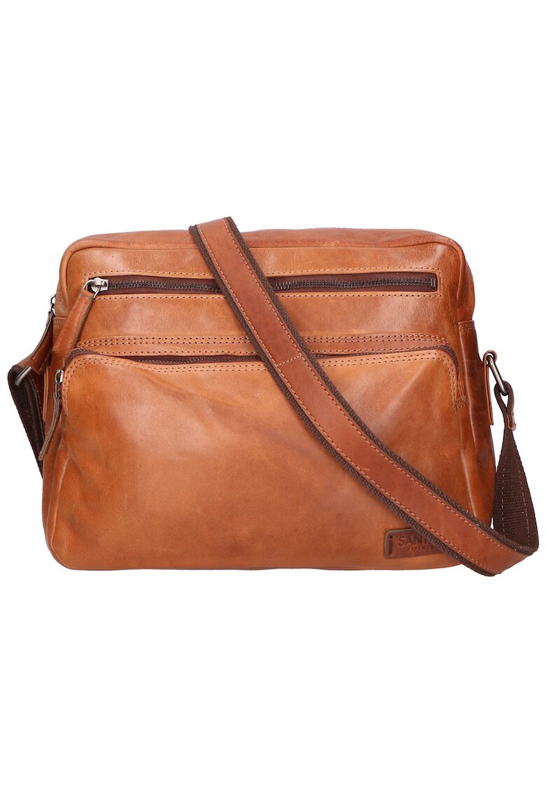 Santini Firenze Geanta crossbody unisex de piele cu buzunare multiple - Maro cognac