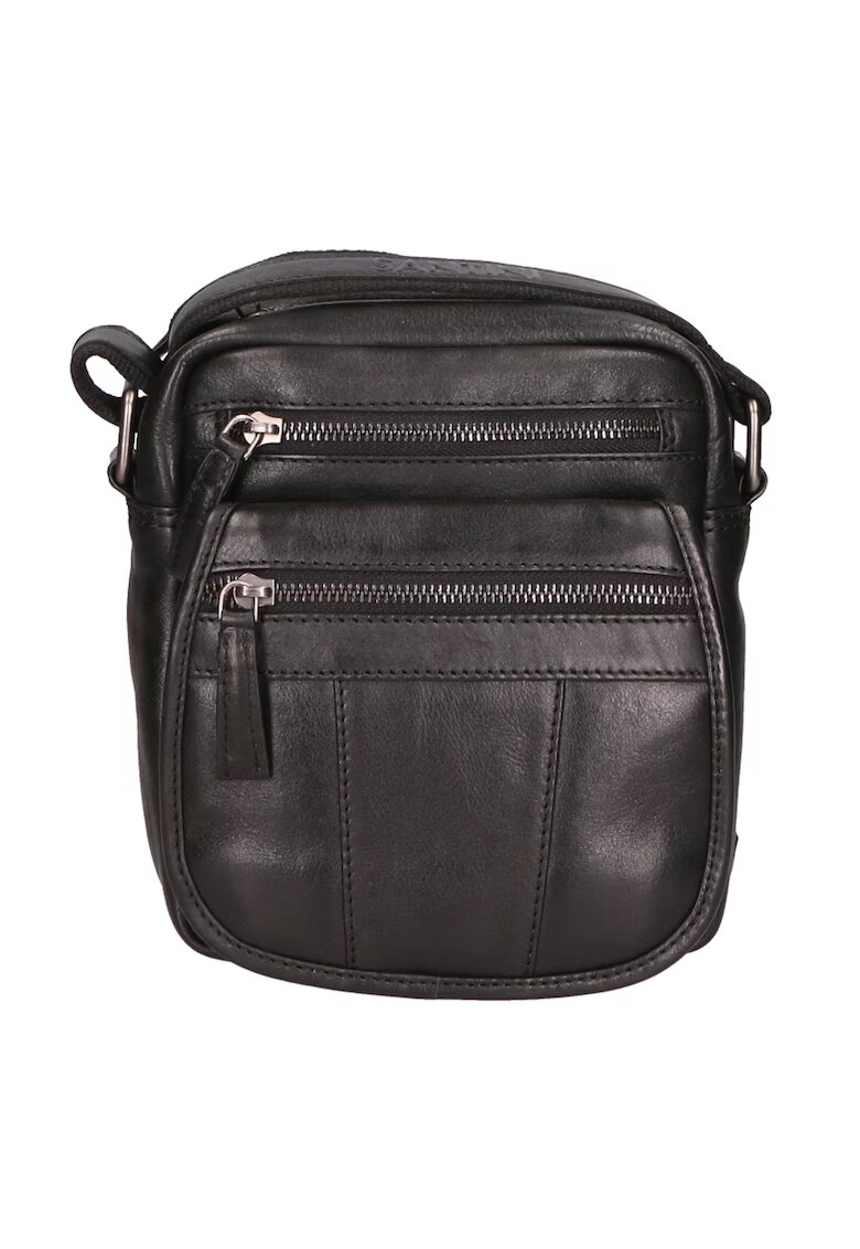 Santini Firenze Geanta crossbody unisex de piele cu buzunare multiple - Negru