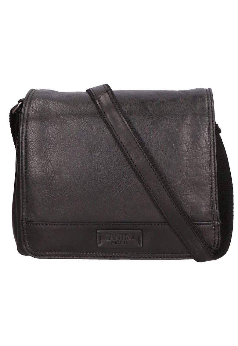 Santini Firenze Geanta crossbody unisex de piele cu buzunare multiple - Negru