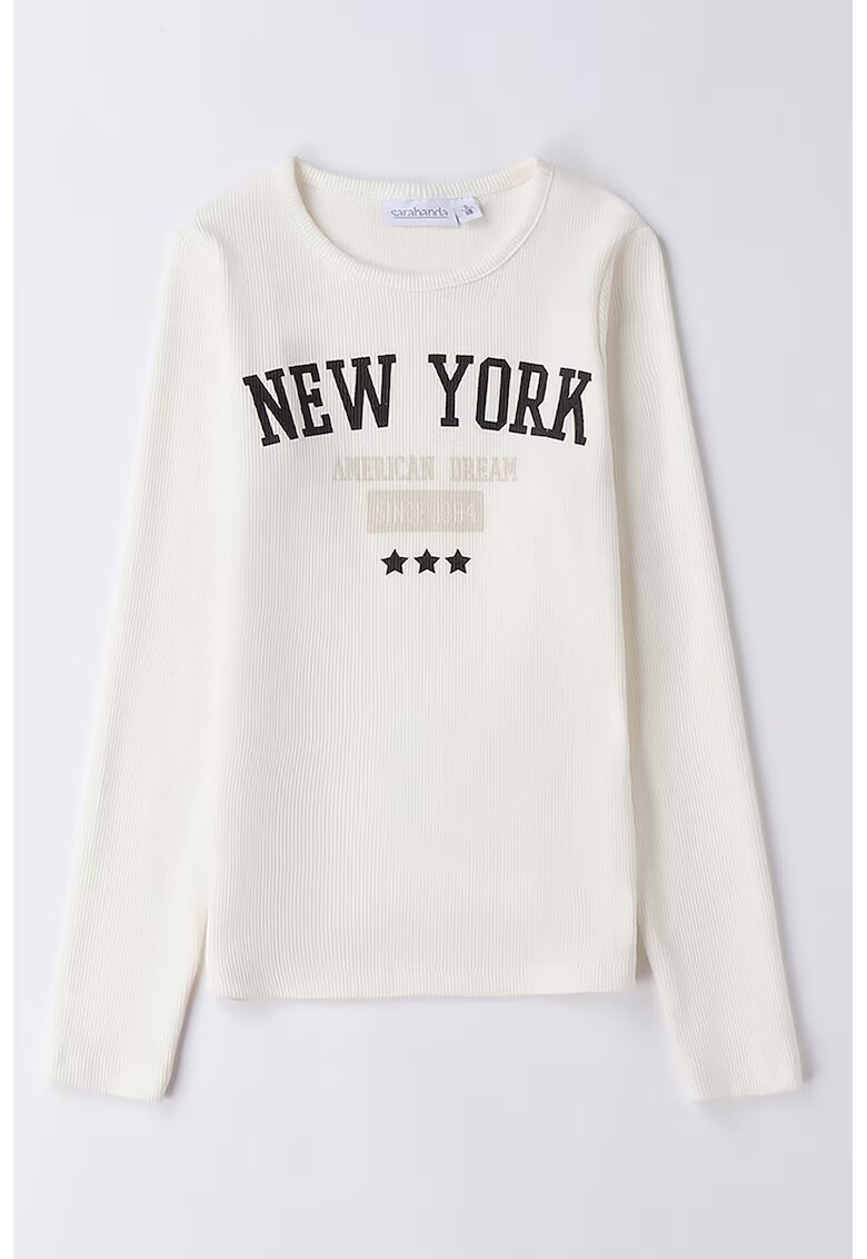 Sarabanda Bluza cu imprimeu text - Alb/Negru/Maro deschis