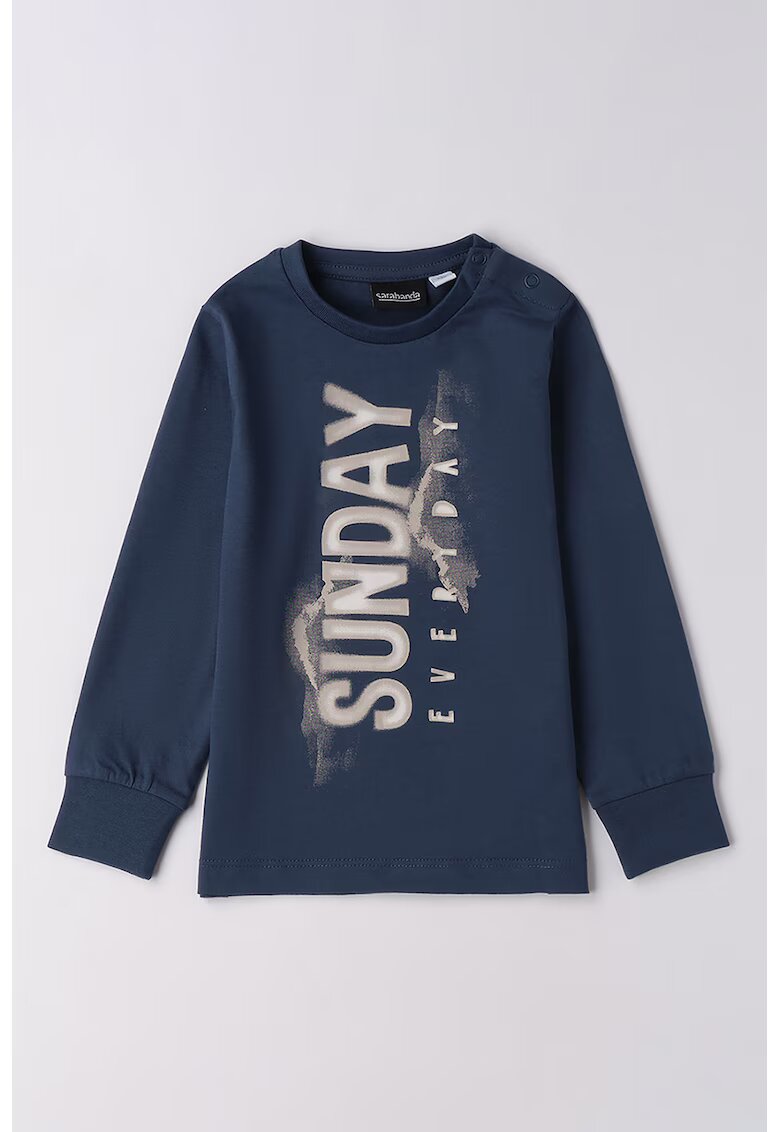 Sarabanda Bluza de bumbac cu imprimeu text - Albastru ultramarin/Maro taupe deschis