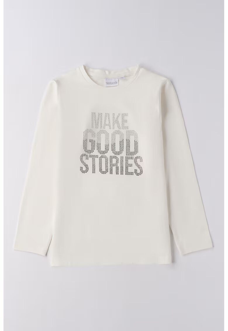Sarabanda Bluza din amestec de bumbac cu imprimeu text - Alb fildes/Argintiu inchis/Argintiu