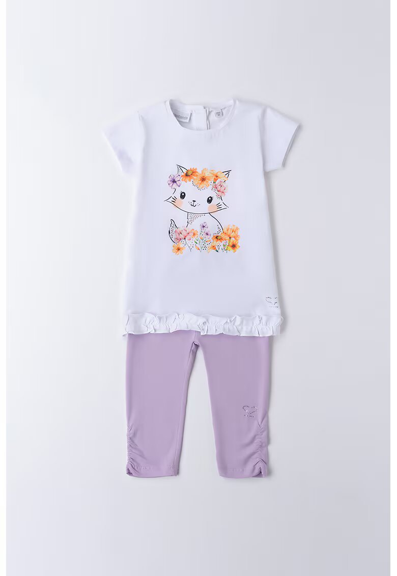 Sarabanda Set de colanti si tricou cu imprimeu - Alb/Portocaliu/Lila