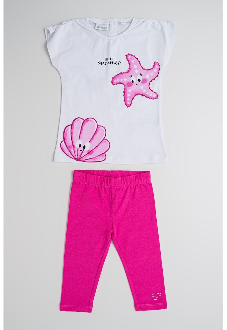 Sarabanda Set de colanti si tricou cu model grafic - 2 piese - Alb/Fucsia