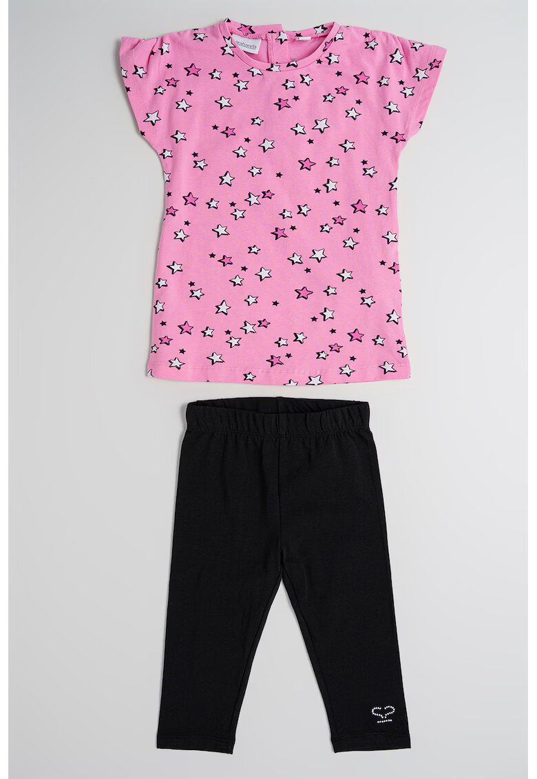 Sarabanda Set de colanti si tricou din amestec de bumbac - 2 piese - Negru/Roz