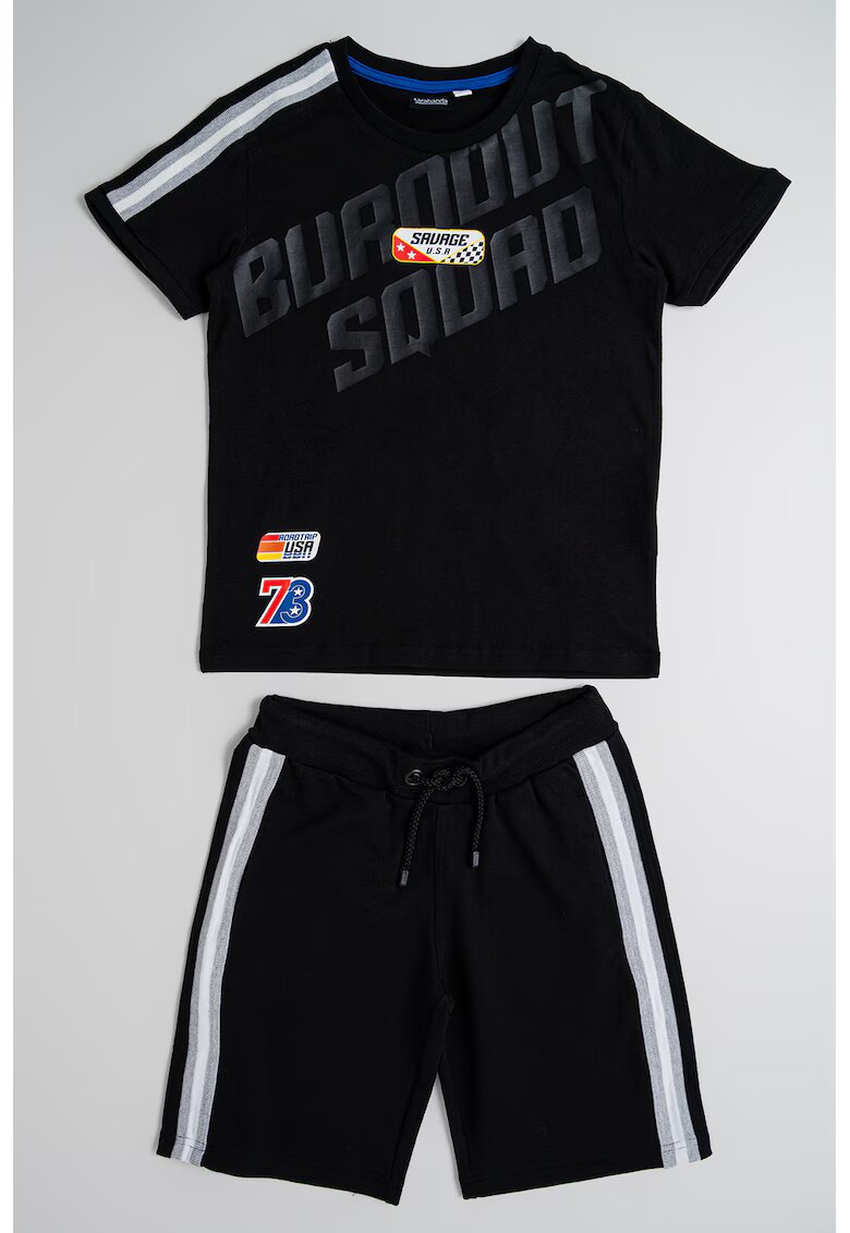 Sarabanda Set de pantaloni scurti si tricou cu imprimeu - 2 piese - Alb/Negru