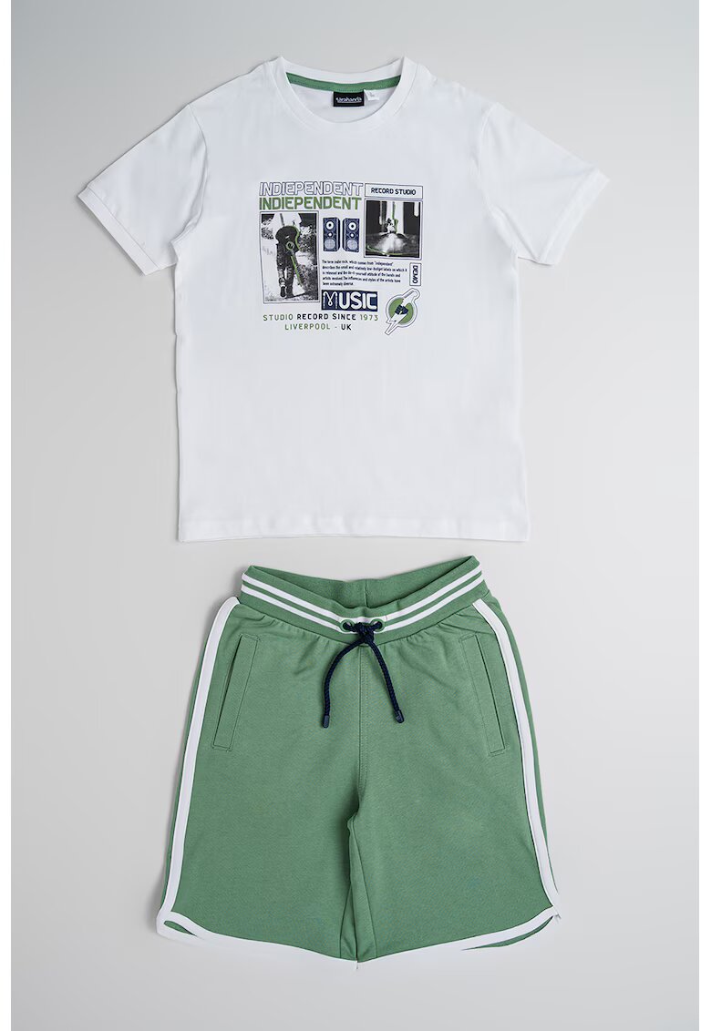 Sarabanda Set de pantaloni scurti si tricou cu imprimeu - 2 piese - Alb/Verde pal
