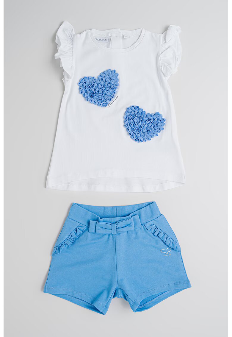 Sarabanda Set de tricou si pantaloni scurti din amestec de bumbac - 2 piese - Alb/Albastru prafuit