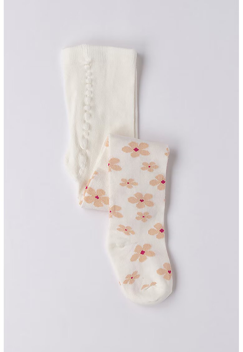 Sarabanda Sosete lungi cu model floral - Rosu/Alb fildes/Roz somon