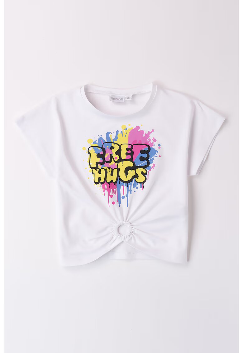 Sarabanda Tricou crop cu decupaj si imprimeu - Alb/Galben pai/Roz