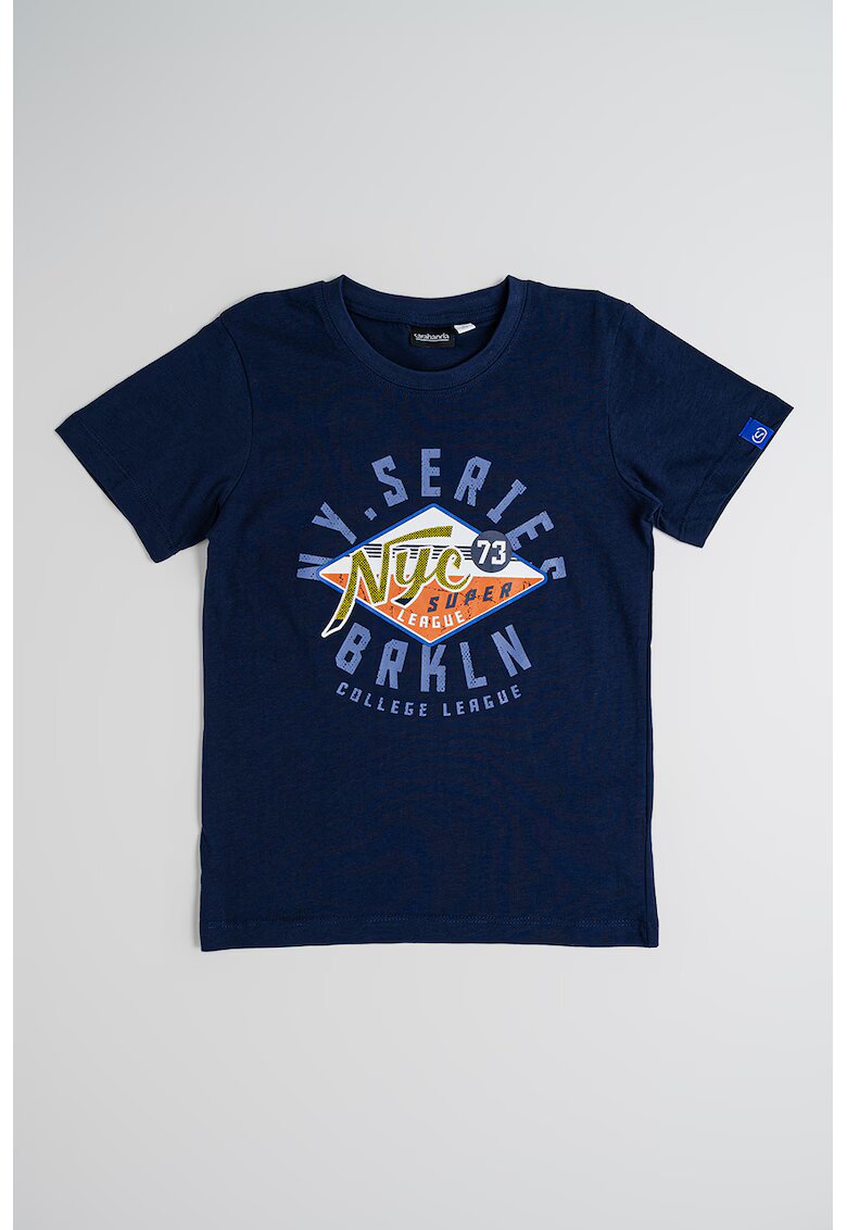 Sarabanda Tricou cu decolteu la baza gatului si imprimeu - Galben/Bleumarin