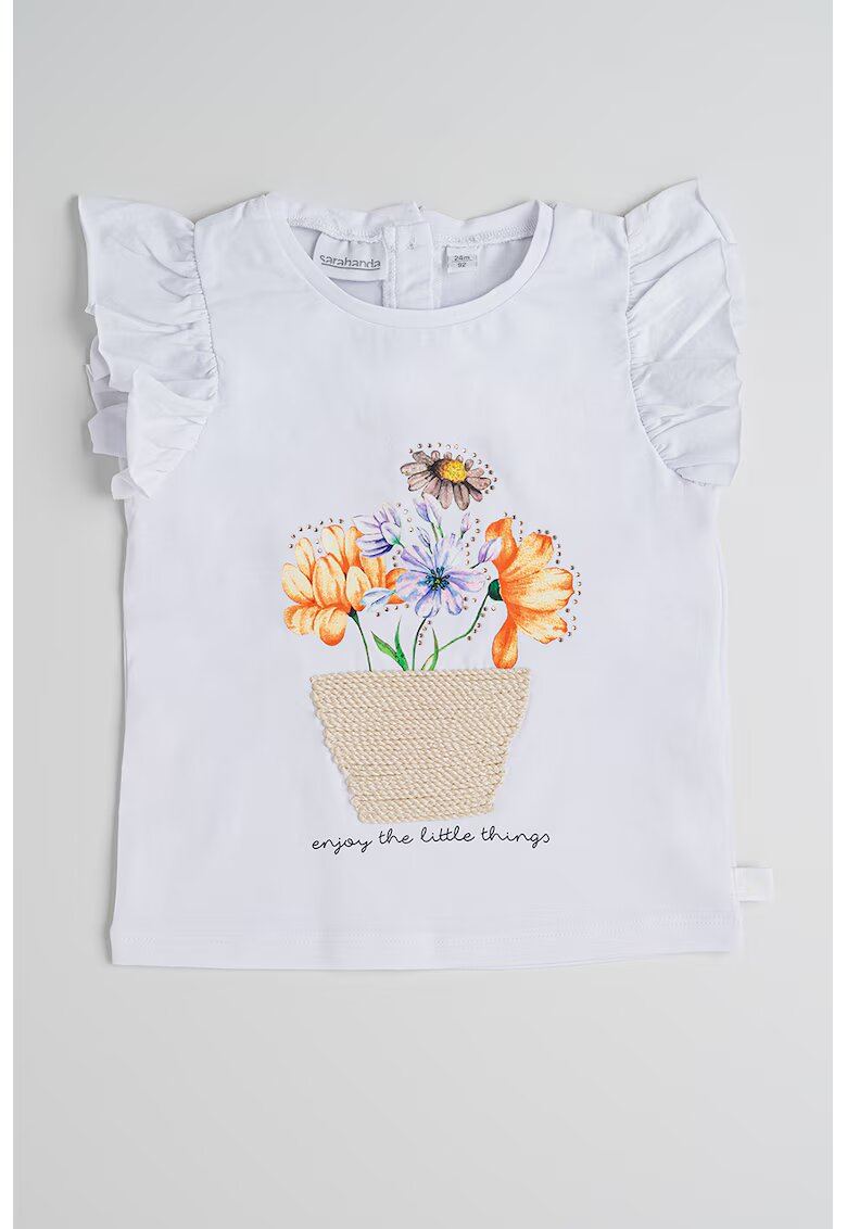 Sarabanda Tricou cu model floral - Alb/Portocaliu/Violet deschis
