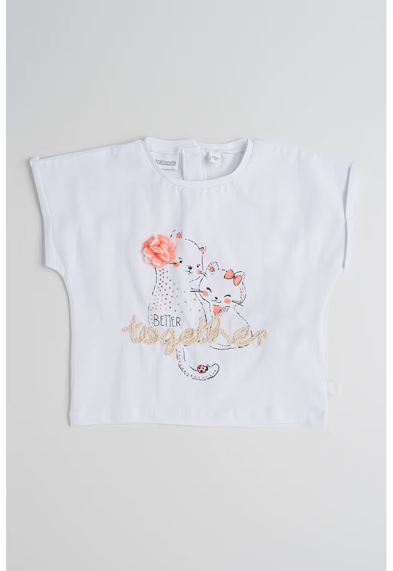 Sarabanda Tricou din amestec de bumbac cu model cu pisici - Alb/Roz neon