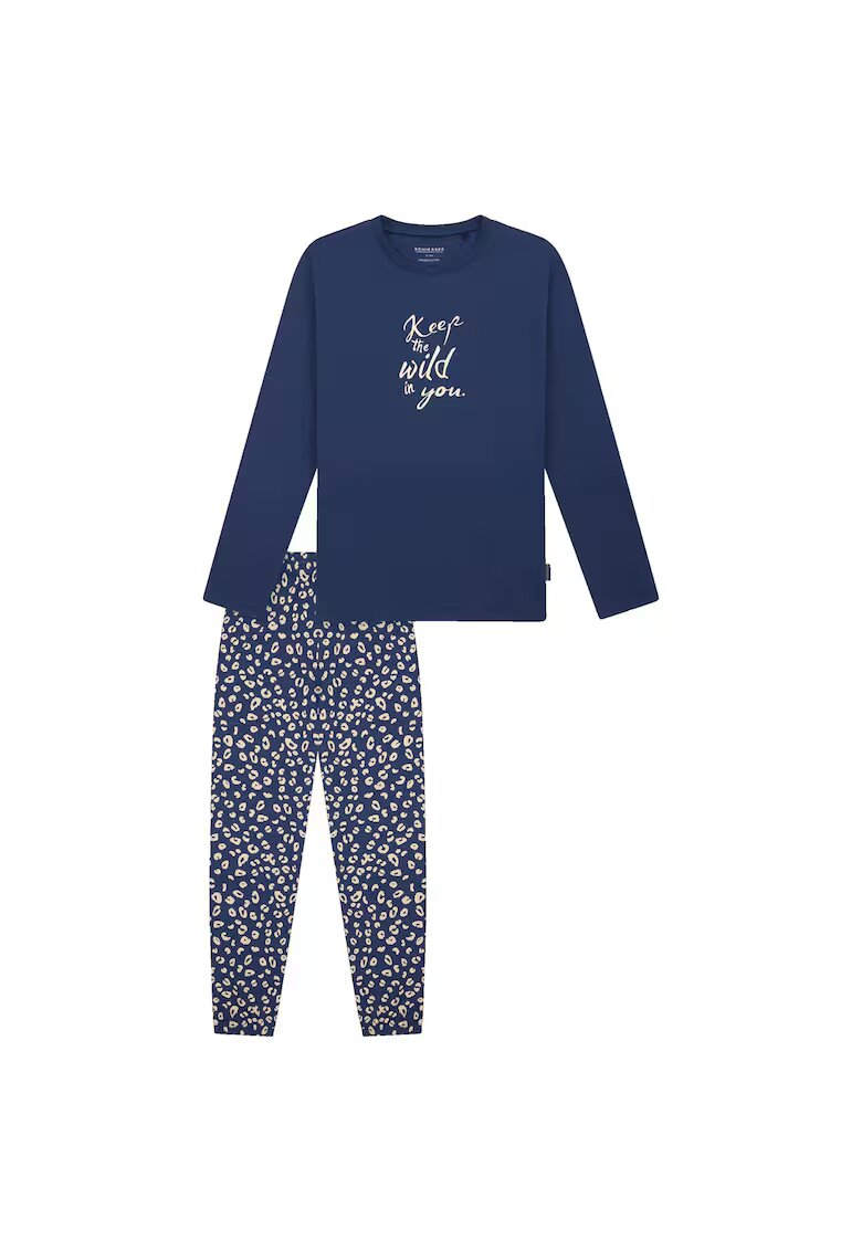 SCHIESSER Pijama cu pantaloni cu animal print - Albastru