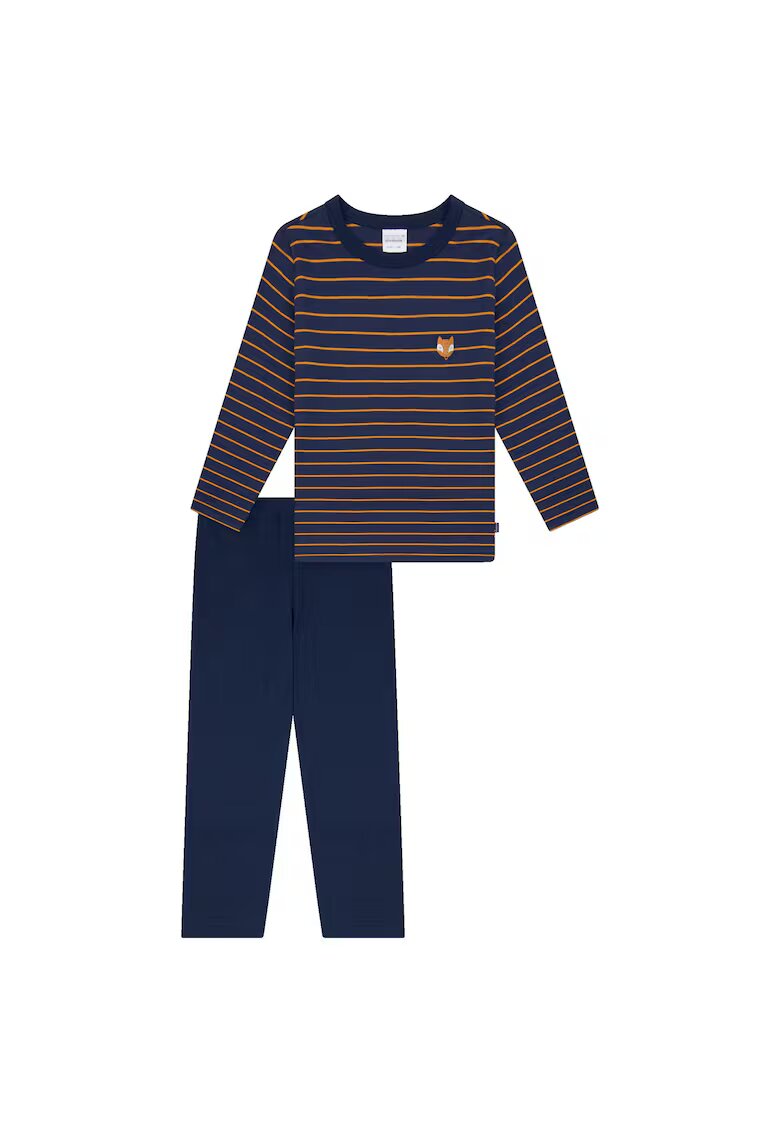 SCHIESSER Pijama cu pantaloni lungi din bumbac cu imprimeu - Albastru inchis