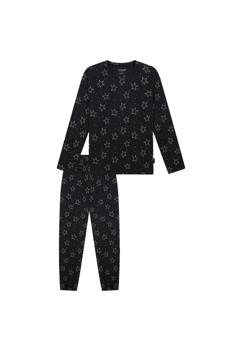 SCHIESSER Pijama cu pantaloni lungi si imprimeu stele - Negru