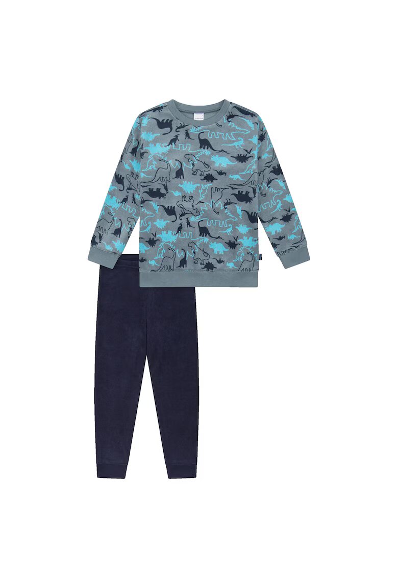 SCHIESSER Pijama lunga cu imprimeu grafic - Gri/Albastru
