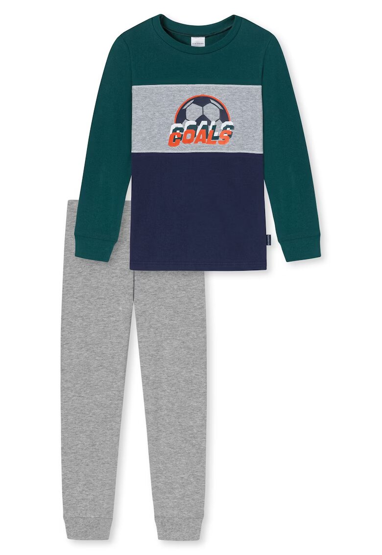 SCHIESSER Pijama lunga de bumbac organic - Verde/Gri