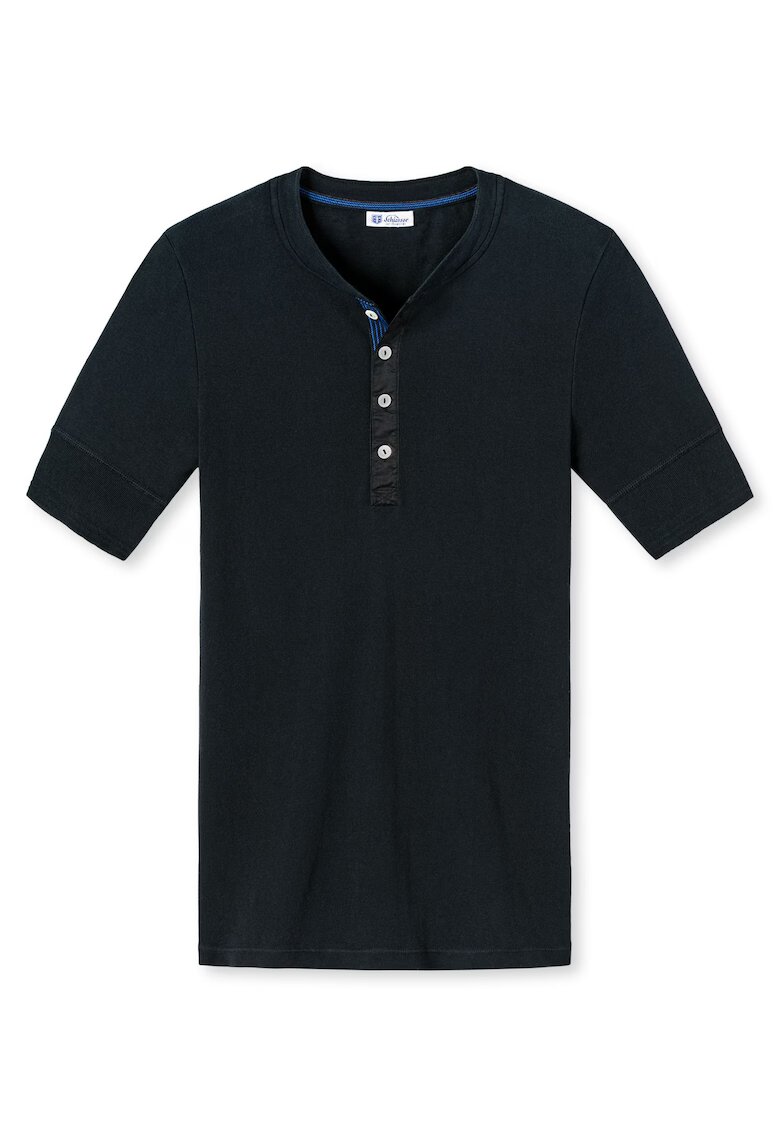 SCHIESSER REVIVAL Tricou de bumbac cu decolteu Henley - Negru