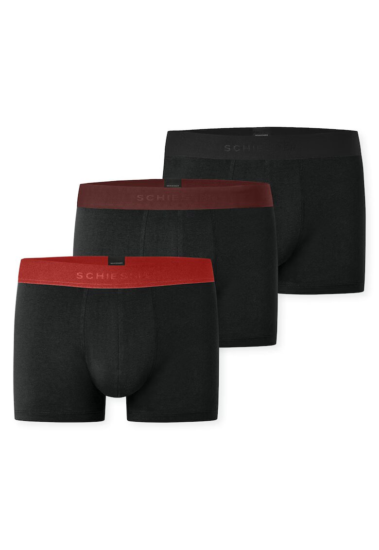 SCHIESSER Set de 3 perechi de boxeri cu banda logo in talie - Rosu/Negru