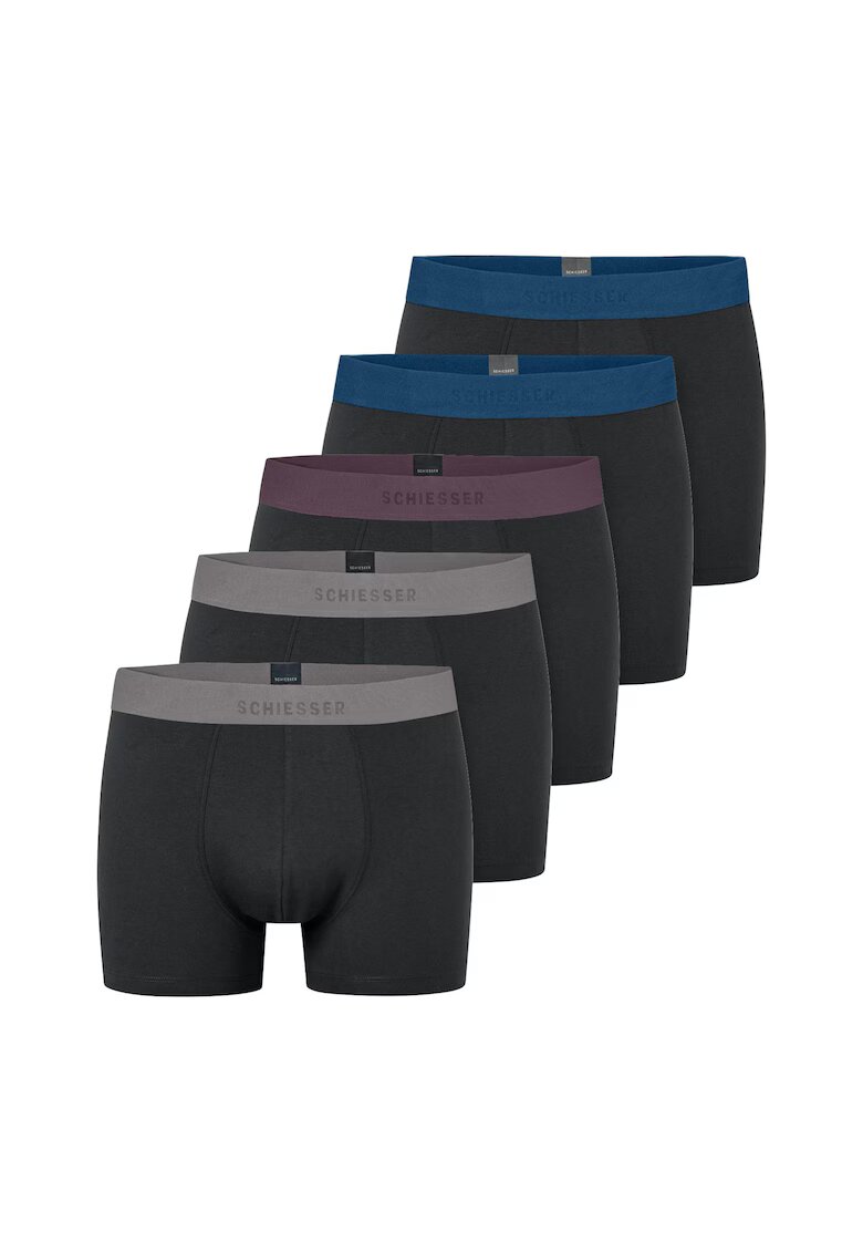 SCHIESSER Set de 5 perechi de boxeri cu banda logo in talie - Negru/Gri/Albastru