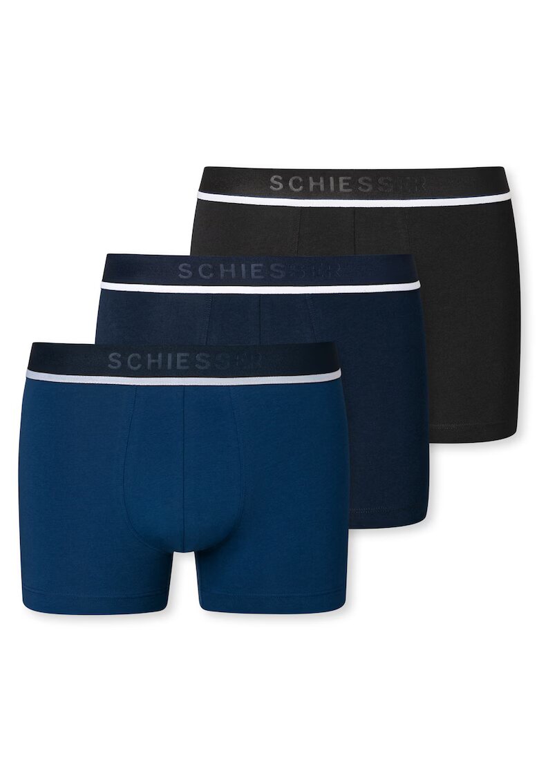SCHIESSER Set de boxeri cu benzi logo - 3 perechi - Negru/Albastru