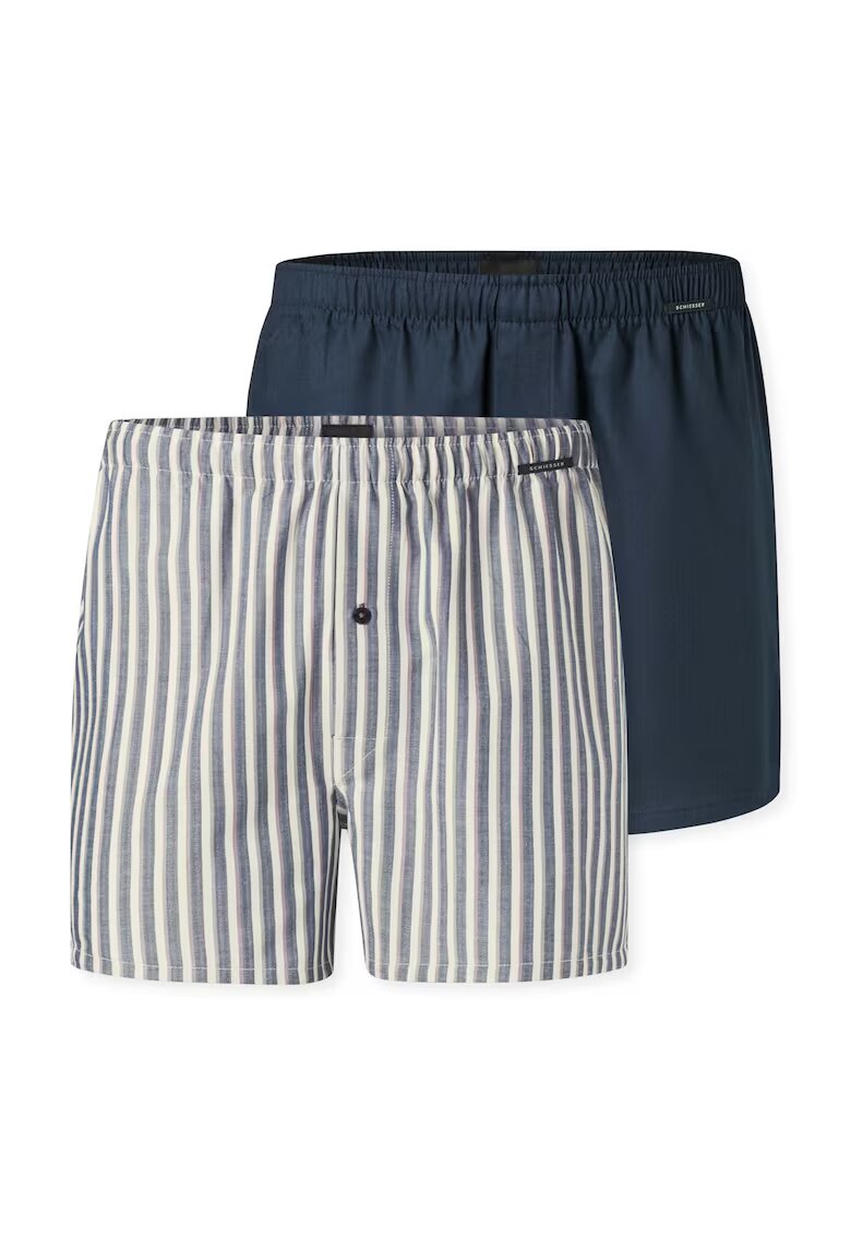 SCHIESSER Set de boxeri de bumbac cu talie elastica - 2 perechi - Alb/Albastru