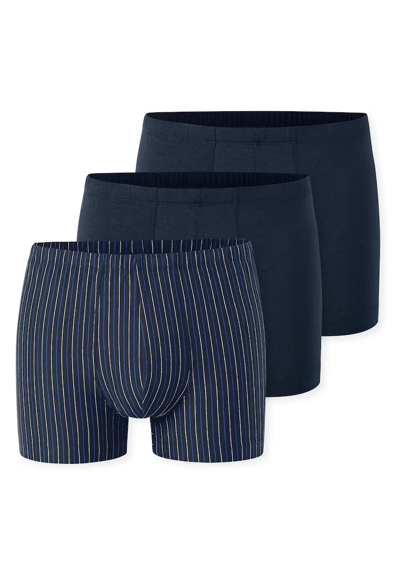 SCHIESSER Set de boxeri uni si cu dungi - 3 perechi - Albastru