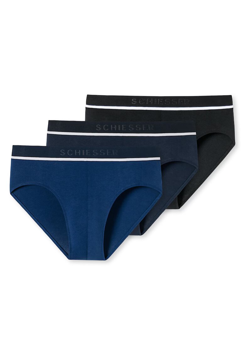 SCHIESSER Set de chiloti cu banda logo in talie - 3 perechi - Negru/Albastru