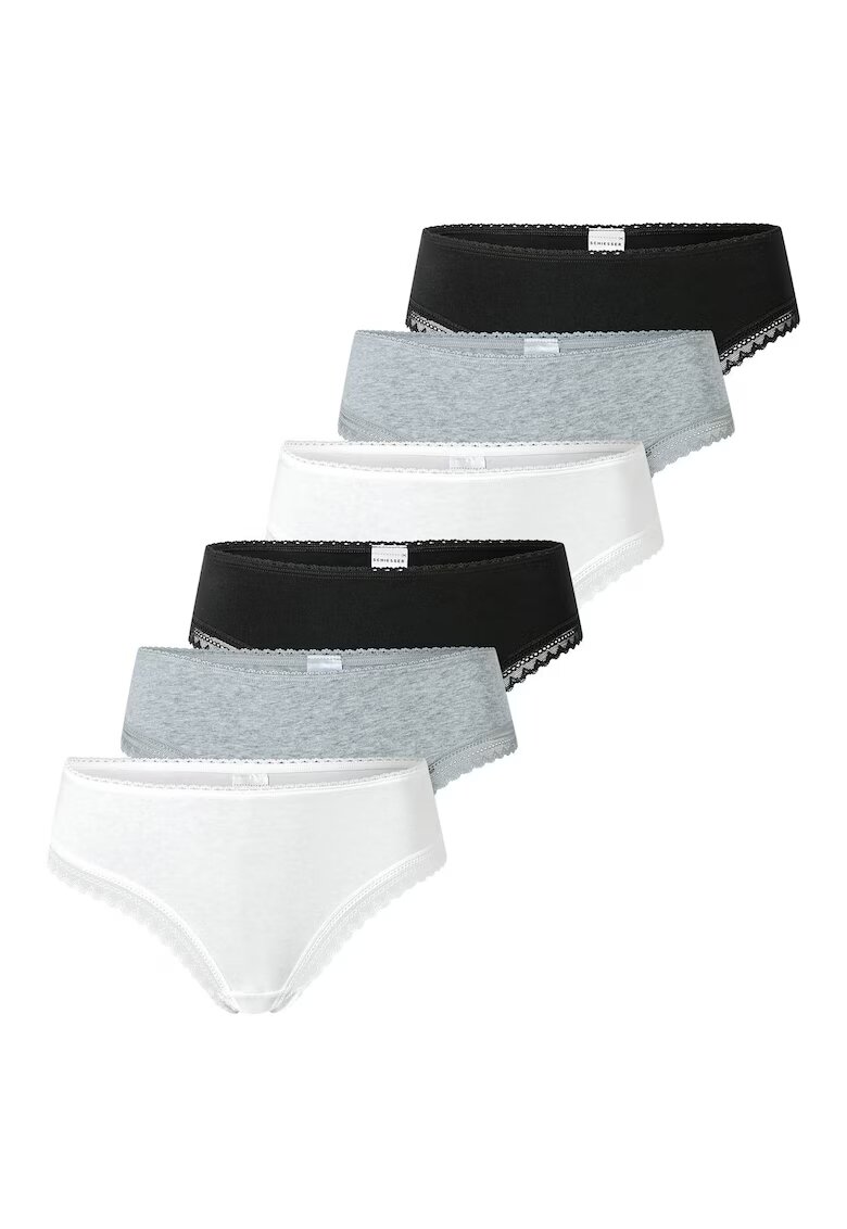 SCHIESSER Set de chiloti din amestec de bumbac - 6 perechi - Alb/Negru/Gri