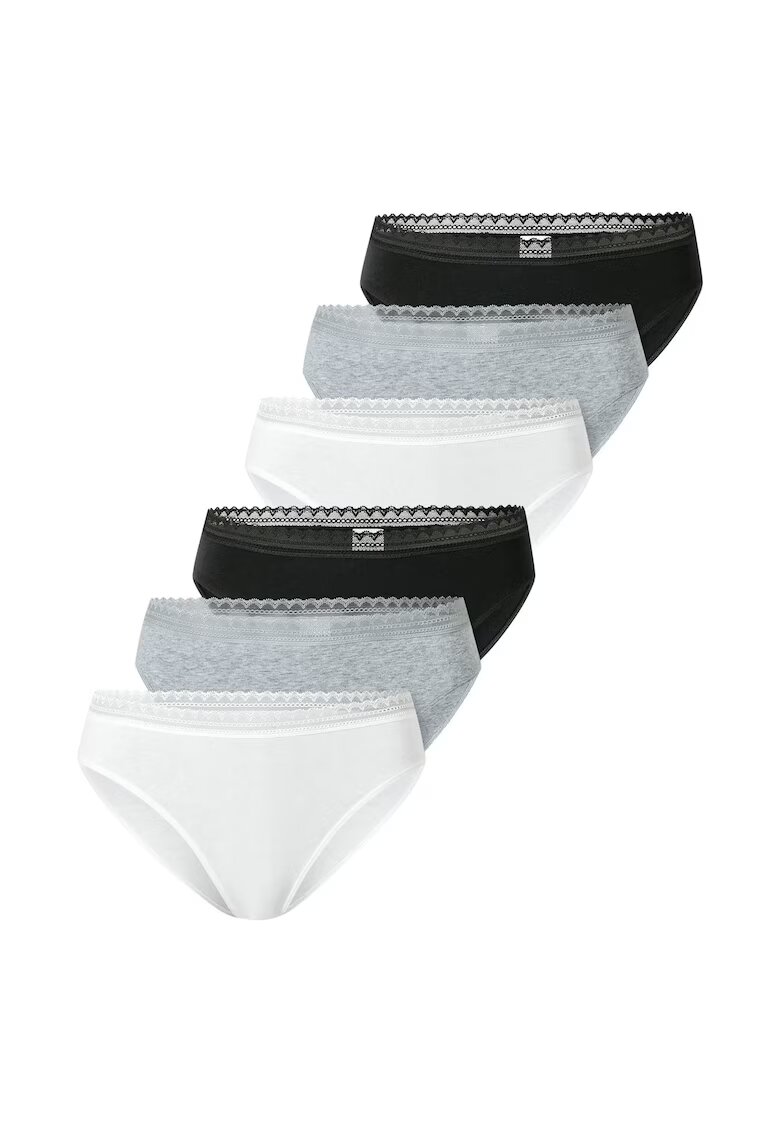 SCHIESSER Set de chiloti hipster cu detaliu logo - 6 perechi - Alb/Negru/Gri