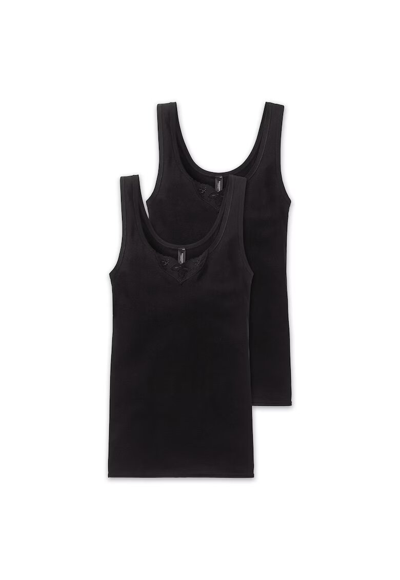 SCHIESSER Set de maiouri cu garnituri cu broderie - 2 piese - Negru