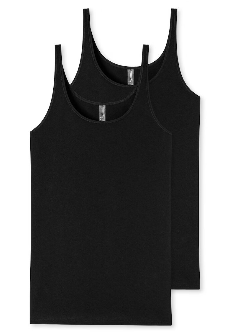 SCHIESSER Set de maiouri uni cu decolteu rotunjit - 2 piese - Negru