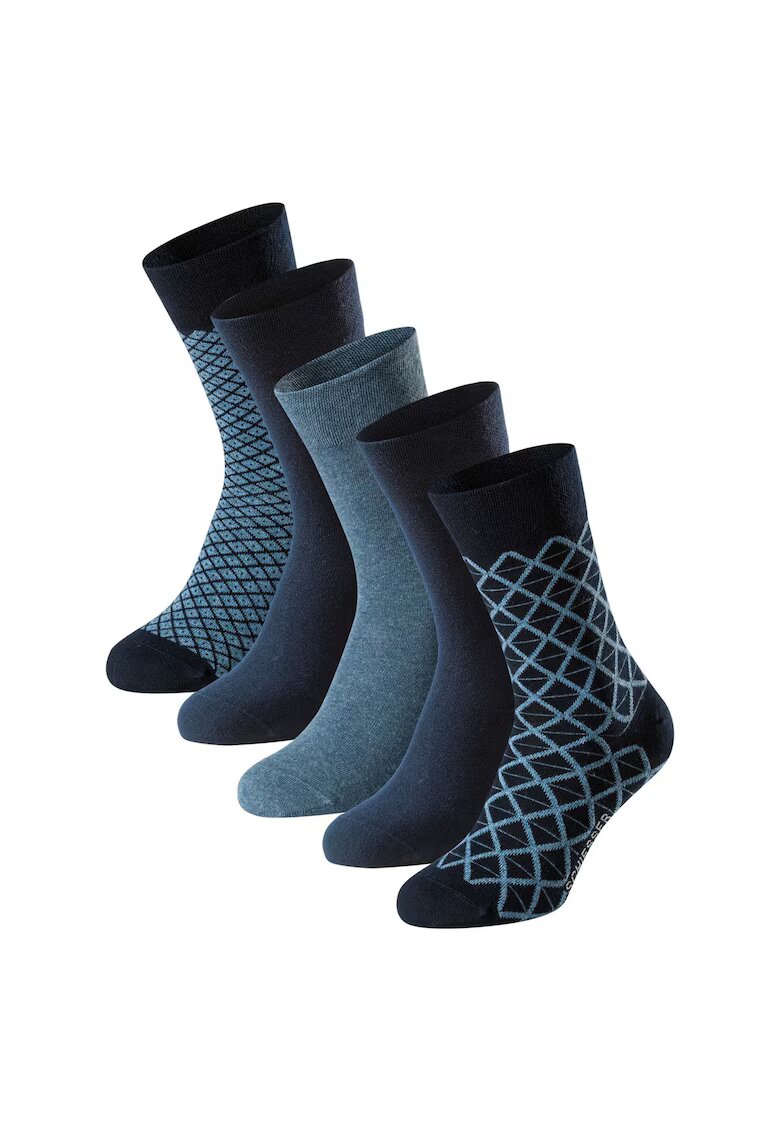 SCHIESSER Set de sosete lungi Bluebird - 5 perechi - Albastru petrol/Bleumarin