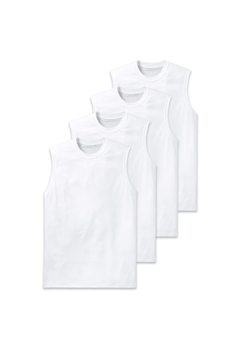 SCHIESSER Set de top-uri cu decolteu la baza gatului si model uni - 4 piese - Alb