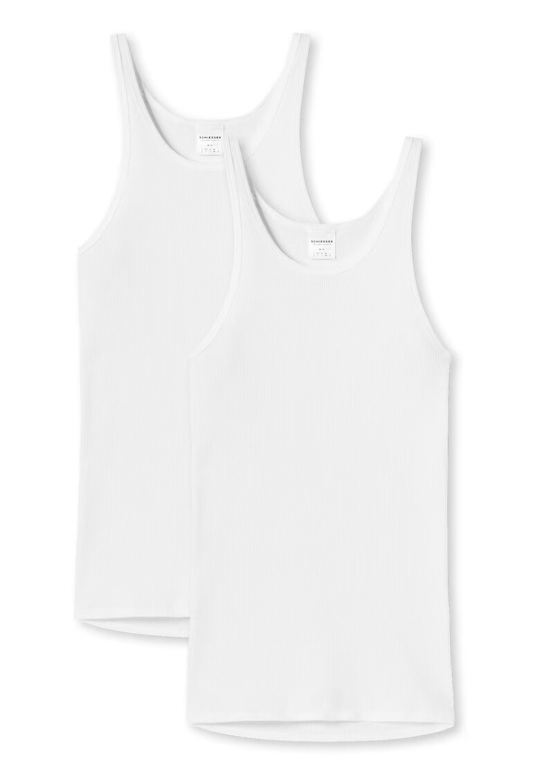 SCHIESSER Set de topuri uni cu striatii - 2 piese - Alb