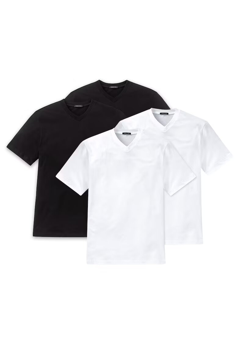 SCHIESSER Tricou uni de casa cu decolteu in V - Alb/Negru