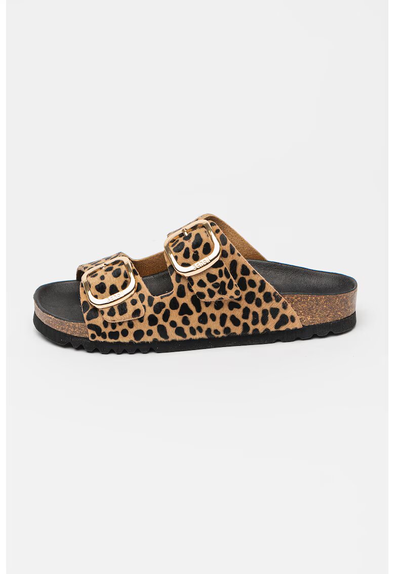 Scholl Papuci cu animal print Noelle - Negru/Maro deschis