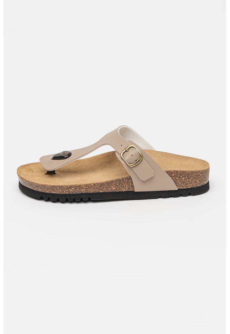 Scholl Papuci de piele ecologica cu bareta separatoare Nicole - Maro taupe