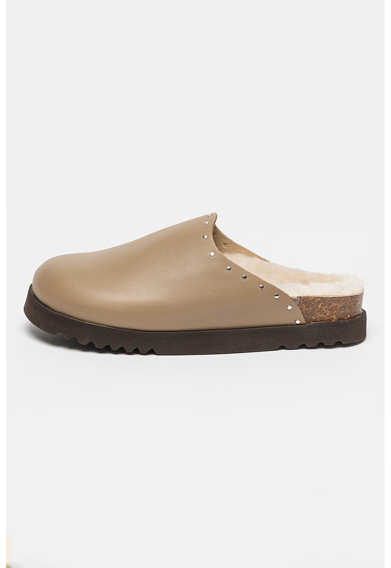 Scholl Saboti de piele cu nituri Fae - Maro taupe